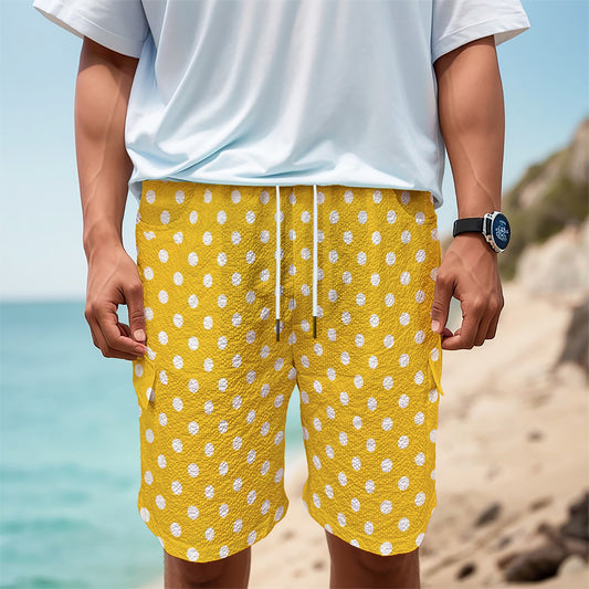Yellow And White Polka Dot Pattern Print Men's Cargo Shorts