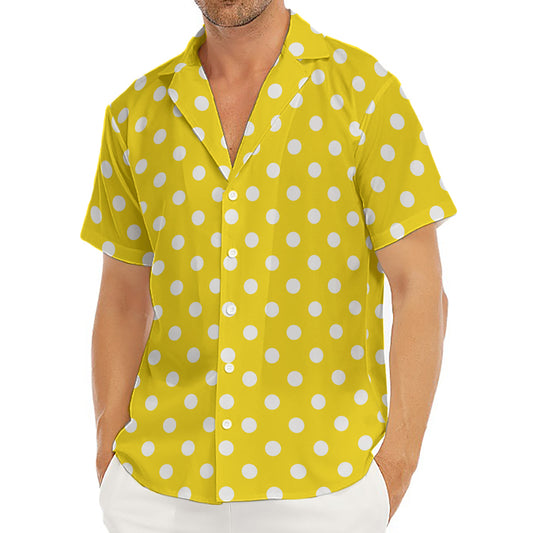 Yellow And White Polka Dot Pattern Print Men's Deep V-Neck Shirt