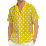 Yellow And White Polka Dot Pattern Print Men's Deep V-Neck Shirt