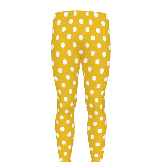 Yellow And White Polka Dot Pattern Print Men's leggings