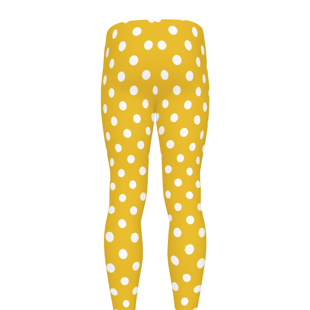 Yellow And White Polka Dot Pattern Print Men's leggings