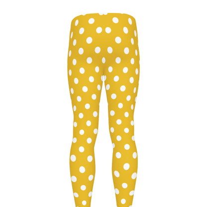 Yellow And White Polka Dot Pattern Print Men's leggings