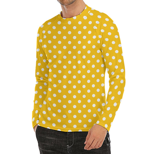 Yellow And White Polka Dot Pattern Print Men's Long Sleeve Rash Guard