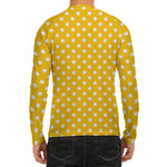 Yellow And White Polka Dot Pattern Print Men's Long Sleeve Rash Guard