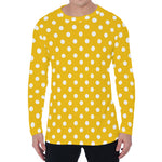 Yellow And White Polka Dot Pattern Print Men's Long Sleeve T-Shirt