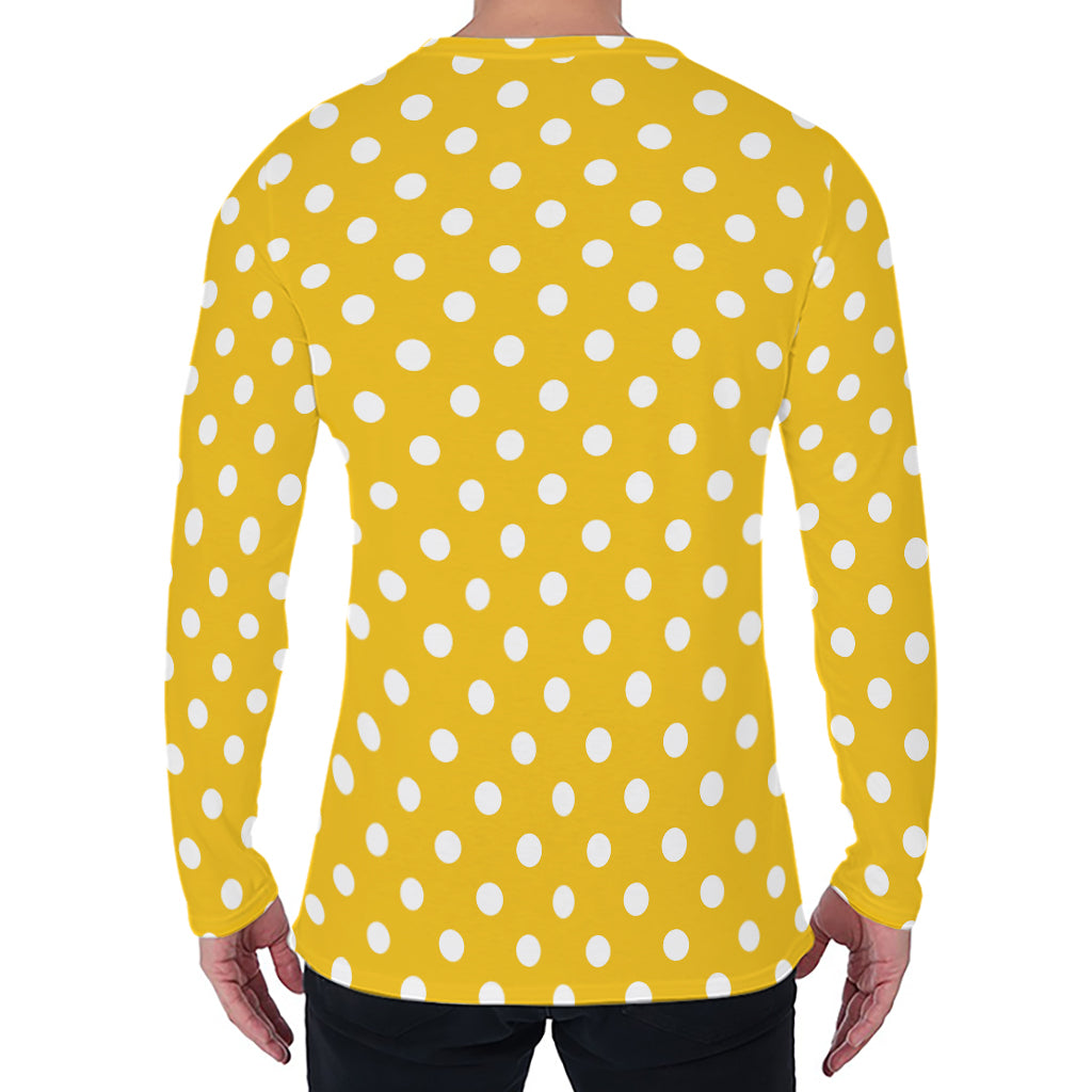 Yellow And White Polka Dot Pattern Print Men's Long Sleeve T-Shirt