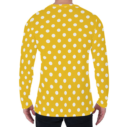 Yellow And White Polka Dot Pattern Print Men's Long Sleeve T-Shirt