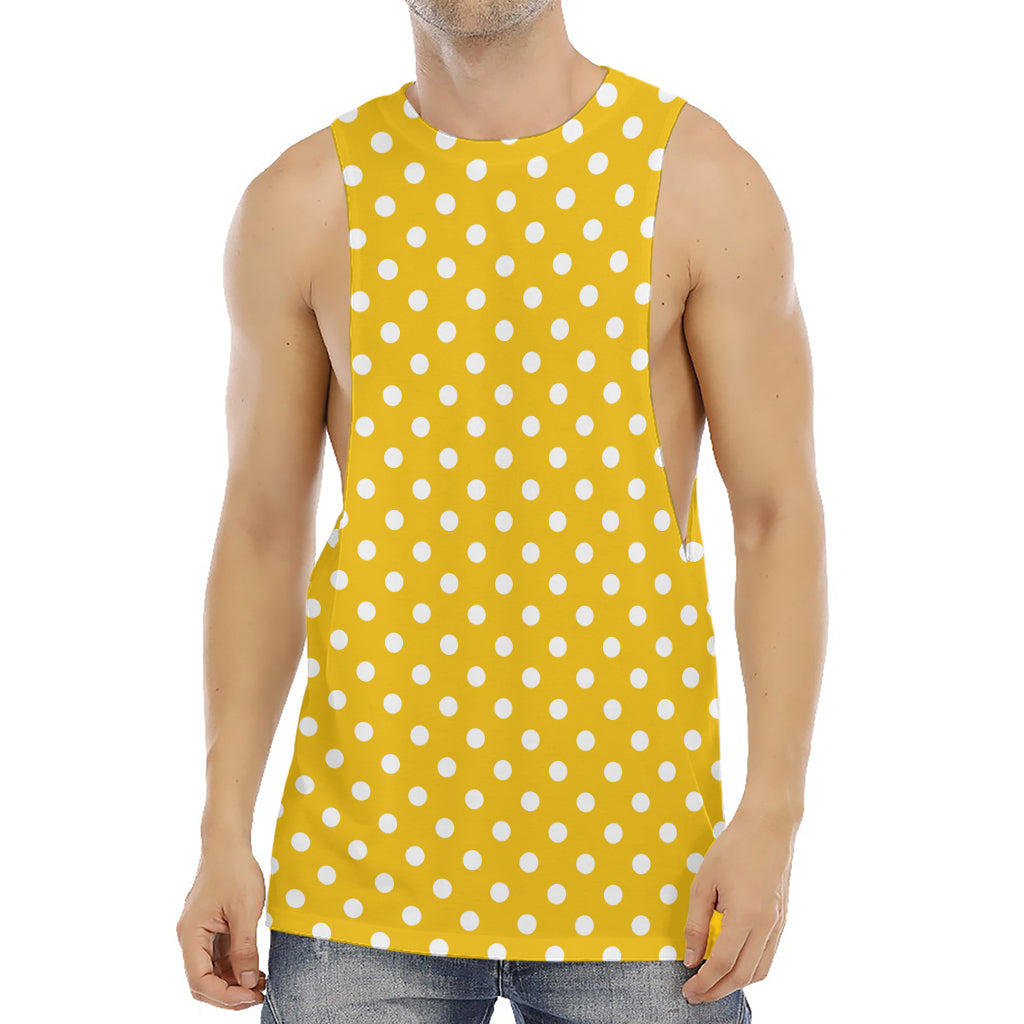 Yellow And White Polka Dot Pattern Print Men's Muscle Tank Top