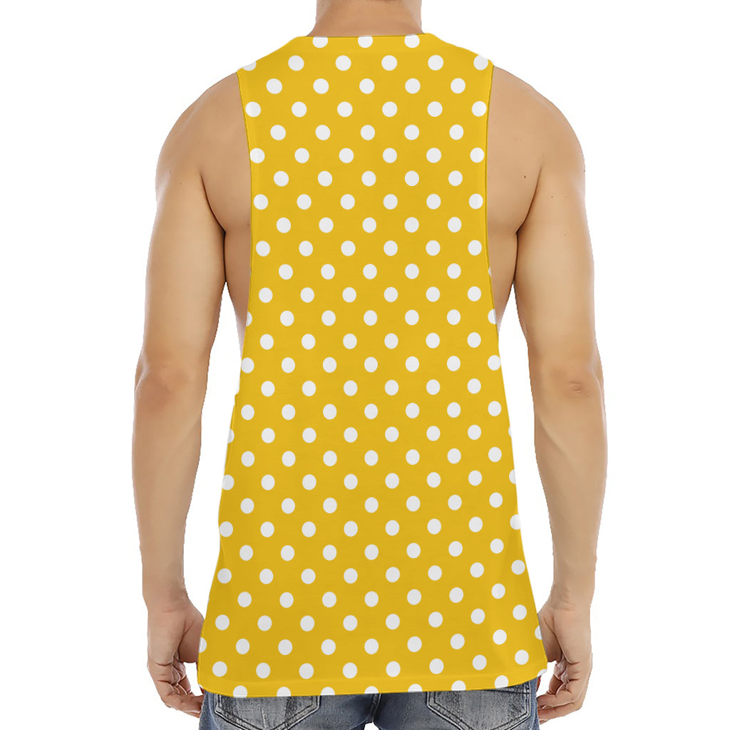 Yellow And White Polka Dot Pattern Print Men's Muscle Tank Top
