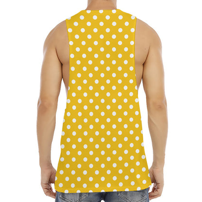 Yellow And White Polka Dot Pattern Print Men's Muscle Tank Top