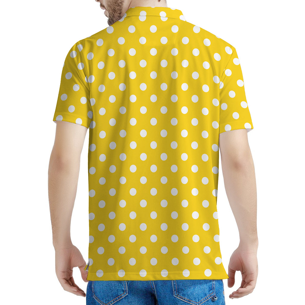 Yellow And White Polka Dot Pattern Print Men's Polo Shirt