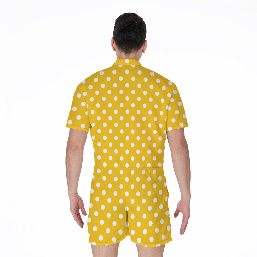 Yellow And White Polka Dot Pattern Print Men's Rompers