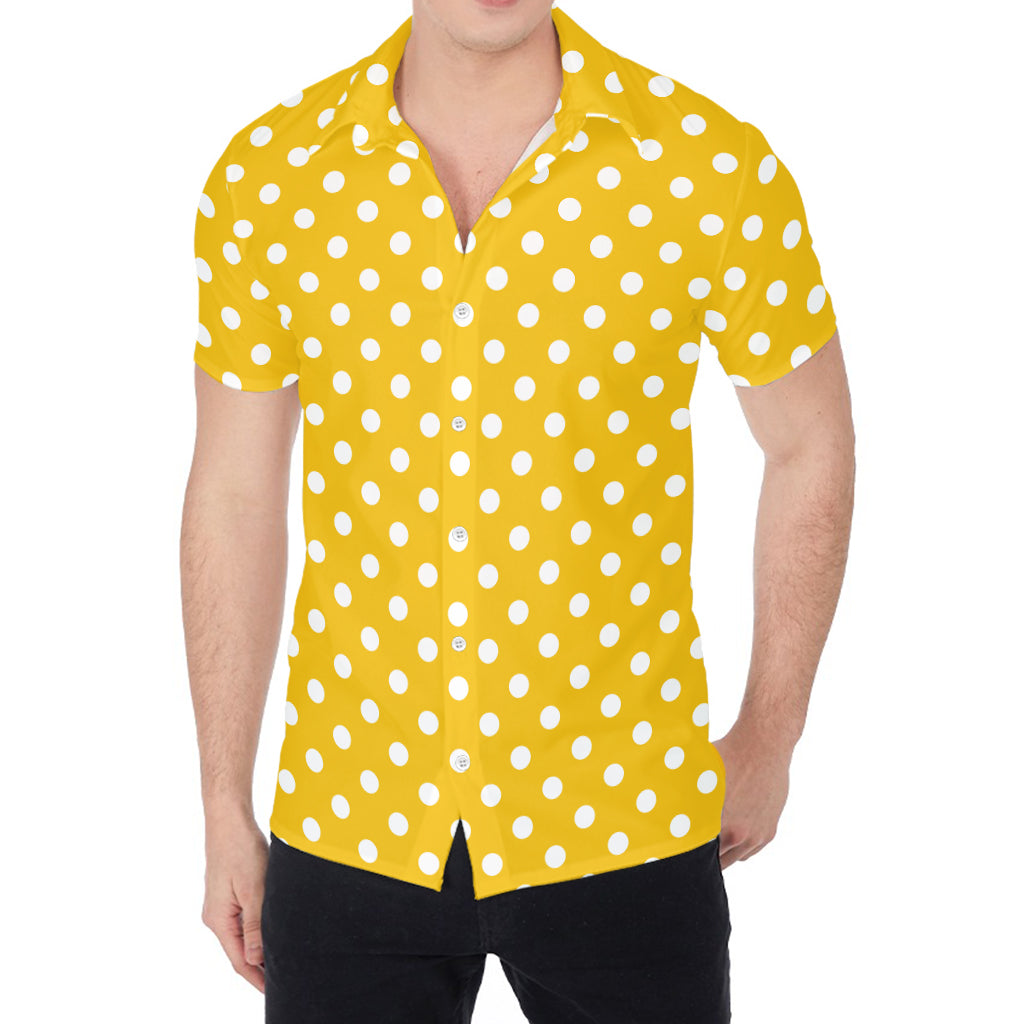 Yellow And White Polka Dot Pattern Print Men's Shirt