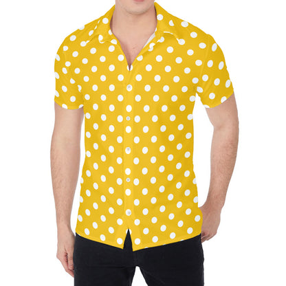 Yellow And White Polka Dot Pattern Print Men's Shirt