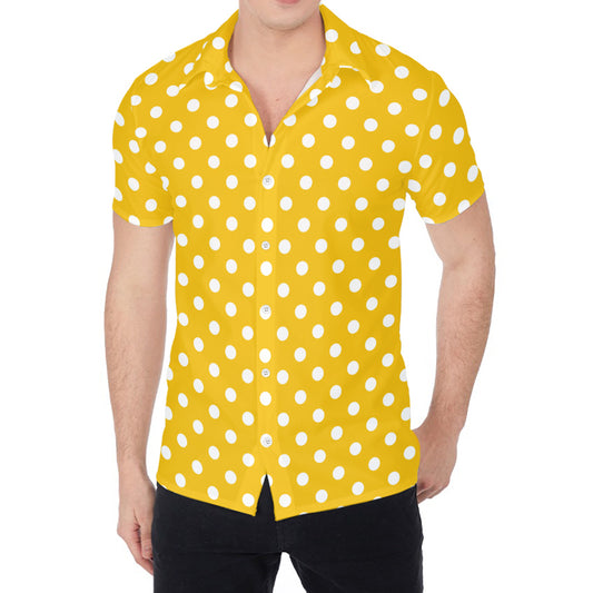 Yellow And White Polka Dot Pattern Print Men's Shirt