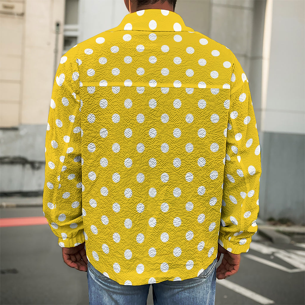 Yellow And White Polka Dot Pattern Print Men's Shirt Jacket