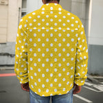 Yellow And White Polka Dot Pattern Print Men's Shirt Jacket