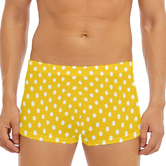 Yellow And White Polka Dot Pattern Print Men's Short Boxer Briefs