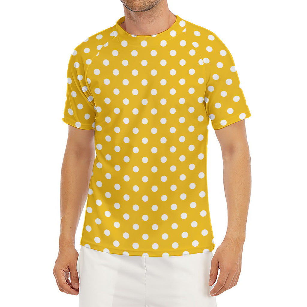 Yellow And White Polka Dot Pattern Print Men's Short Sleeve Rash Guard