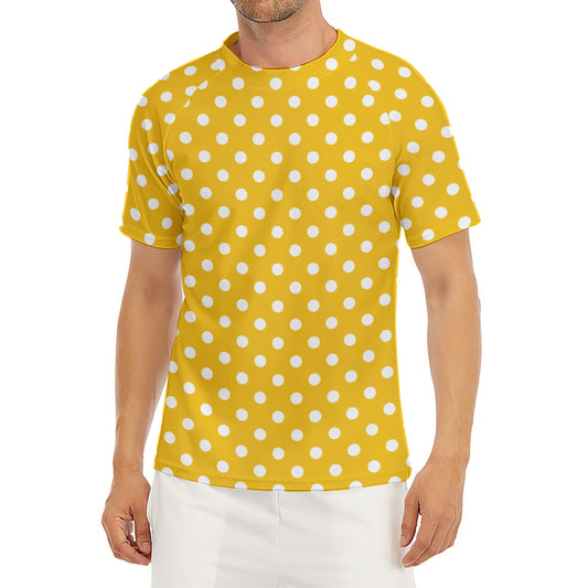Yellow And White Polka Dot Pattern Print Men's Short Sleeve Rash Guard