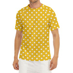 Yellow And White Polka Dot Pattern Print Men's Short Sleeve Rash Guard