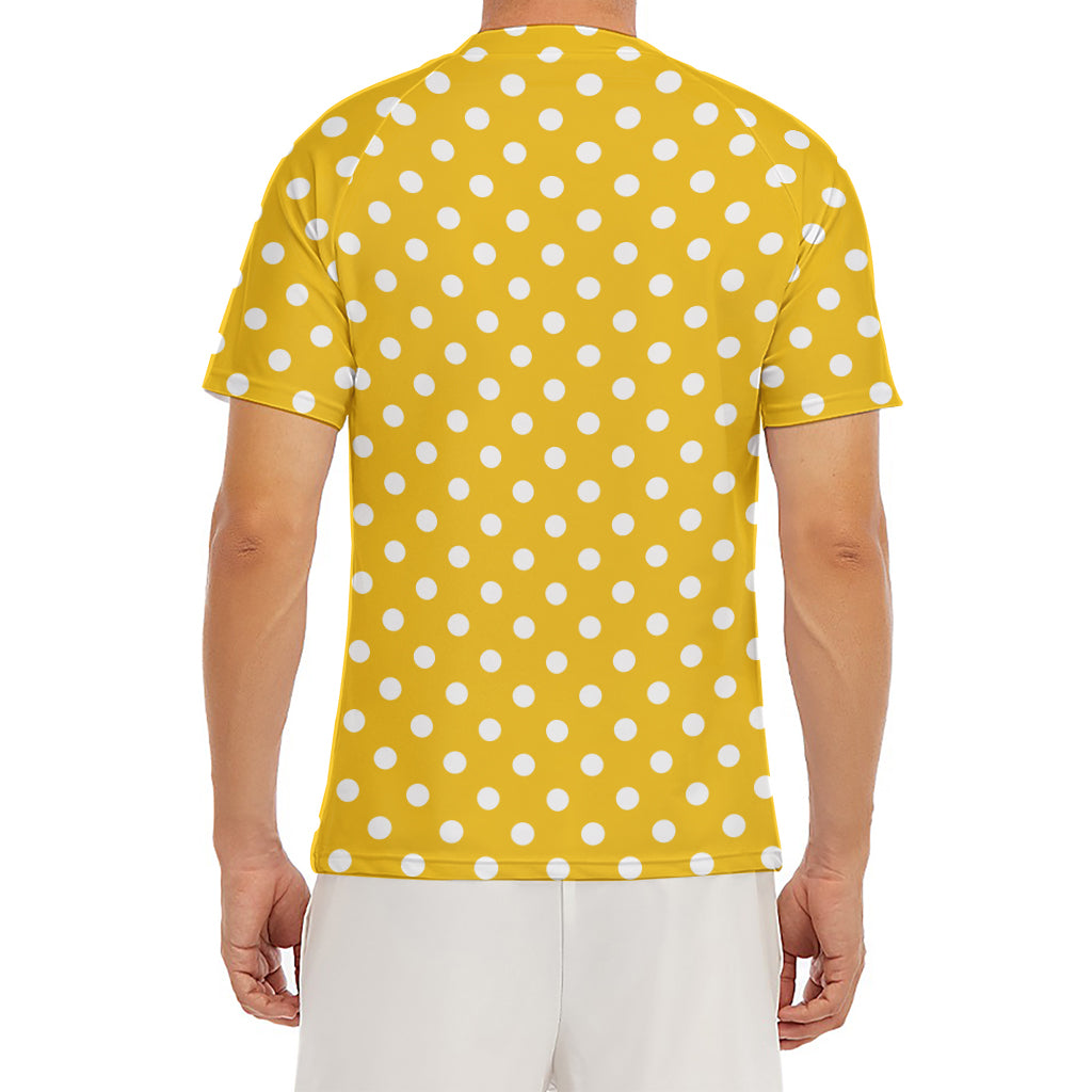 Yellow And White Polka Dot Pattern Print Men's Short Sleeve Rash Guard