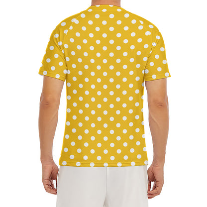 Yellow And White Polka Dot Pattern Print Men's Short Sleeve Rash Guard