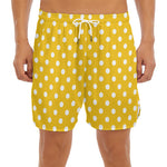 Yellow And White Polka Dot Pattern Print Men's Split Running Shorts