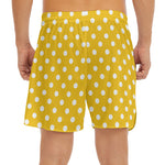 Yellow And White Polka Dot Pattern Print Men's Split Running Shorts