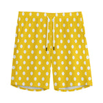 Yellow And White Polka Dot Pattern Print Men's Sports Shorts