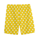 Yellow And White Polka Dot Pattern Print Men's Sports Shorts