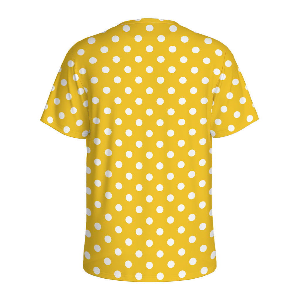Yellow And White Polka Dot Pattern Print Men's Sports T-Shirt