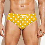 Yellow And White Polka Dot Pattern Print Men's Swim Briefs