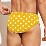 Yellow And White Polka Dot Pattern Print Men's Swim Briefs