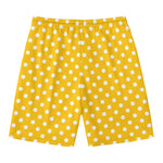 Yellow And White Polka Dot Pattern Print Men's Swim Trunks