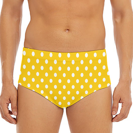 Yellow And White Polka Dot Pattern Print Men's Triangle Swim Briefs