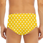 Yellow And White Polka Dot Pattern Print Men's Triangle Swim Briefs