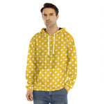 Yellow And White Polka Dot Pattern Print Men's Velvet Pullover Hoodie