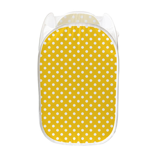 Yellow And White Polka Dot Pattern Print Mesh Laundry Hamper
