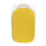 Yellow And White Polka Dot Pattern Print Mesh Laundry Hamper