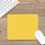 Yellow And White Polka Dot Pattern Print Mouse Pad