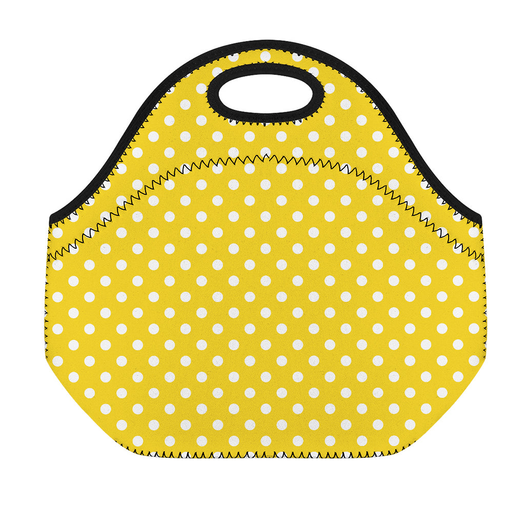 Yellow And White Polka Dot Pattern Print Neoprene Lunch Bag