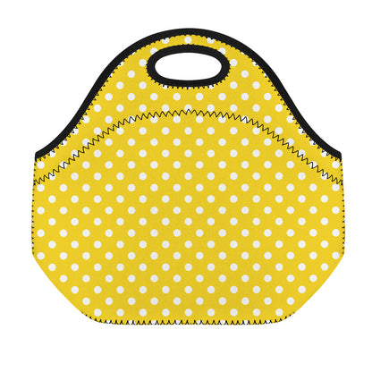 Yellow And White Polka Dot Pattern Print Neoprene Lunch Bag