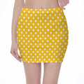 Yellow And White Polka Dot Pattern Print Pencil Mini Skirt