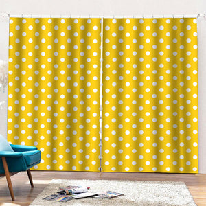 Yellow And White Polka Dot Pattern Print Pencil Pleat Curtains