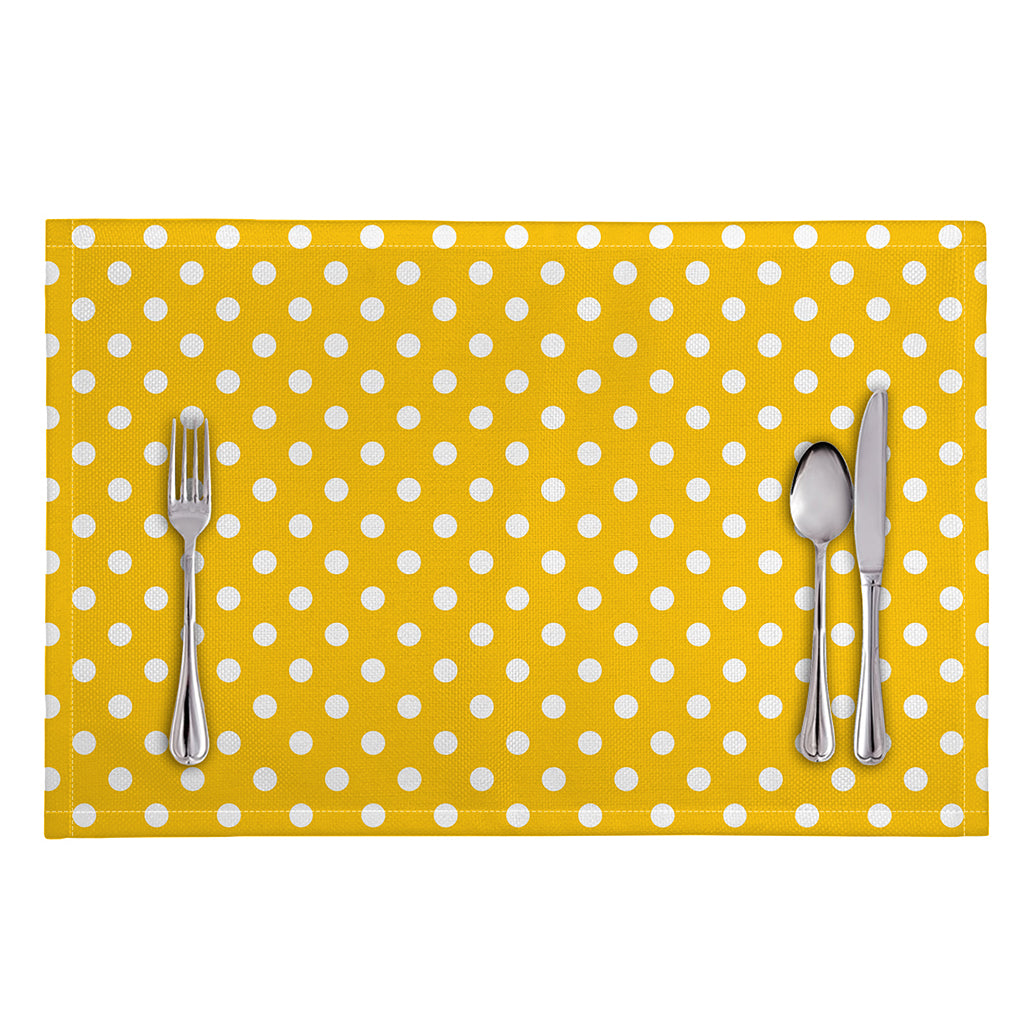 Yellow And White Polka Dot Pattern Print Placemat