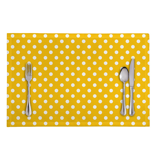 Yellow And White Polka Dot Pattern Print Placemat