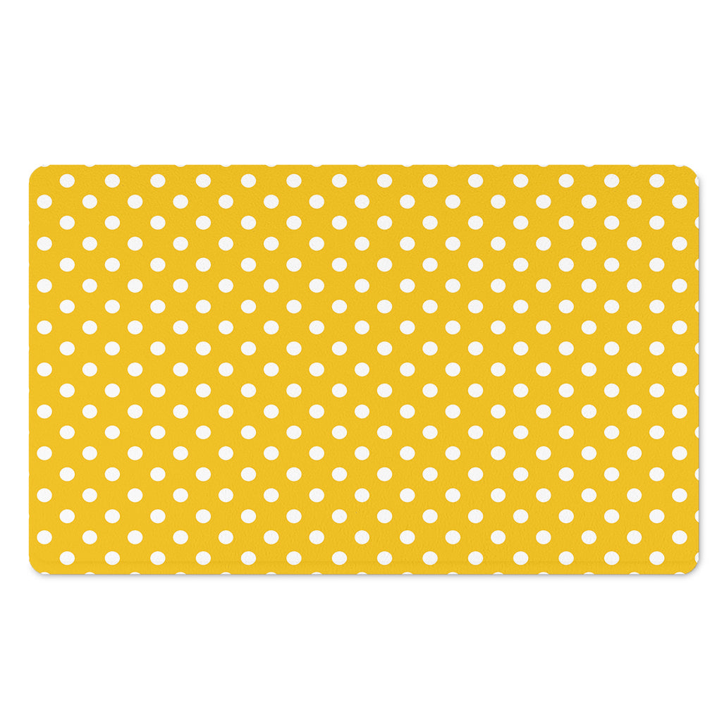 Yellow And White Polka Dot Pattern Print Polyester Doormat