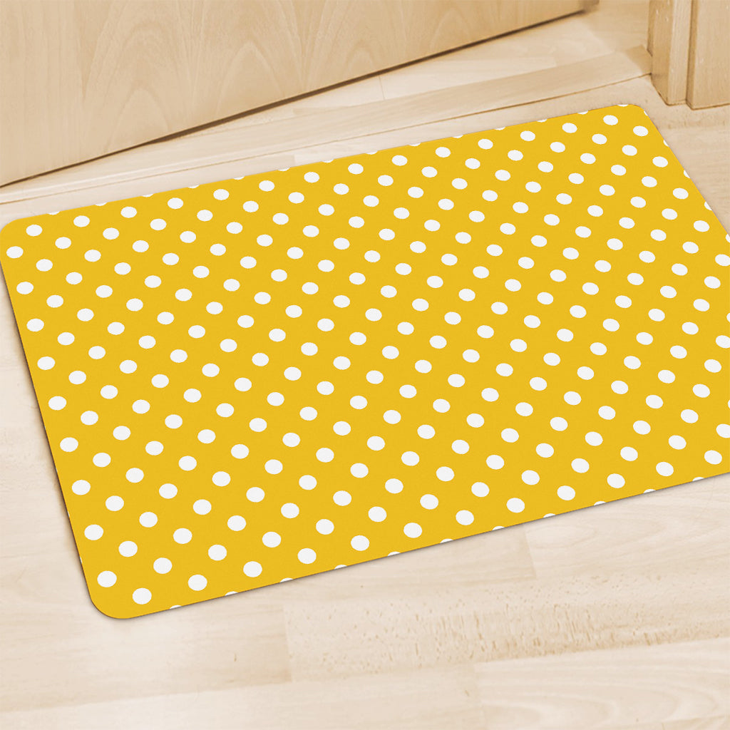 Yellow And White Polka Dot Pattern Print Polyester Doormat