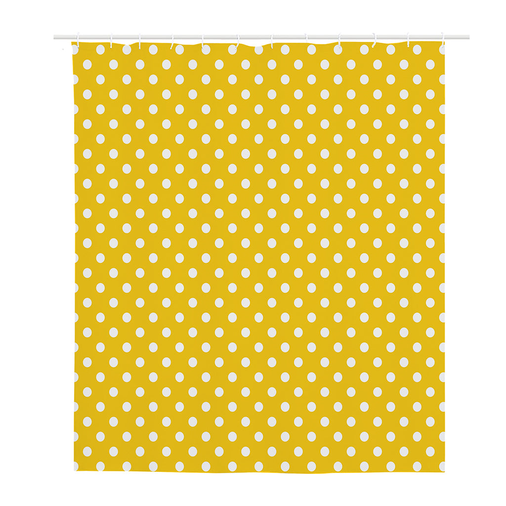 Yellow And White Polka Dot Pattern Print Polyester Shower Curtain